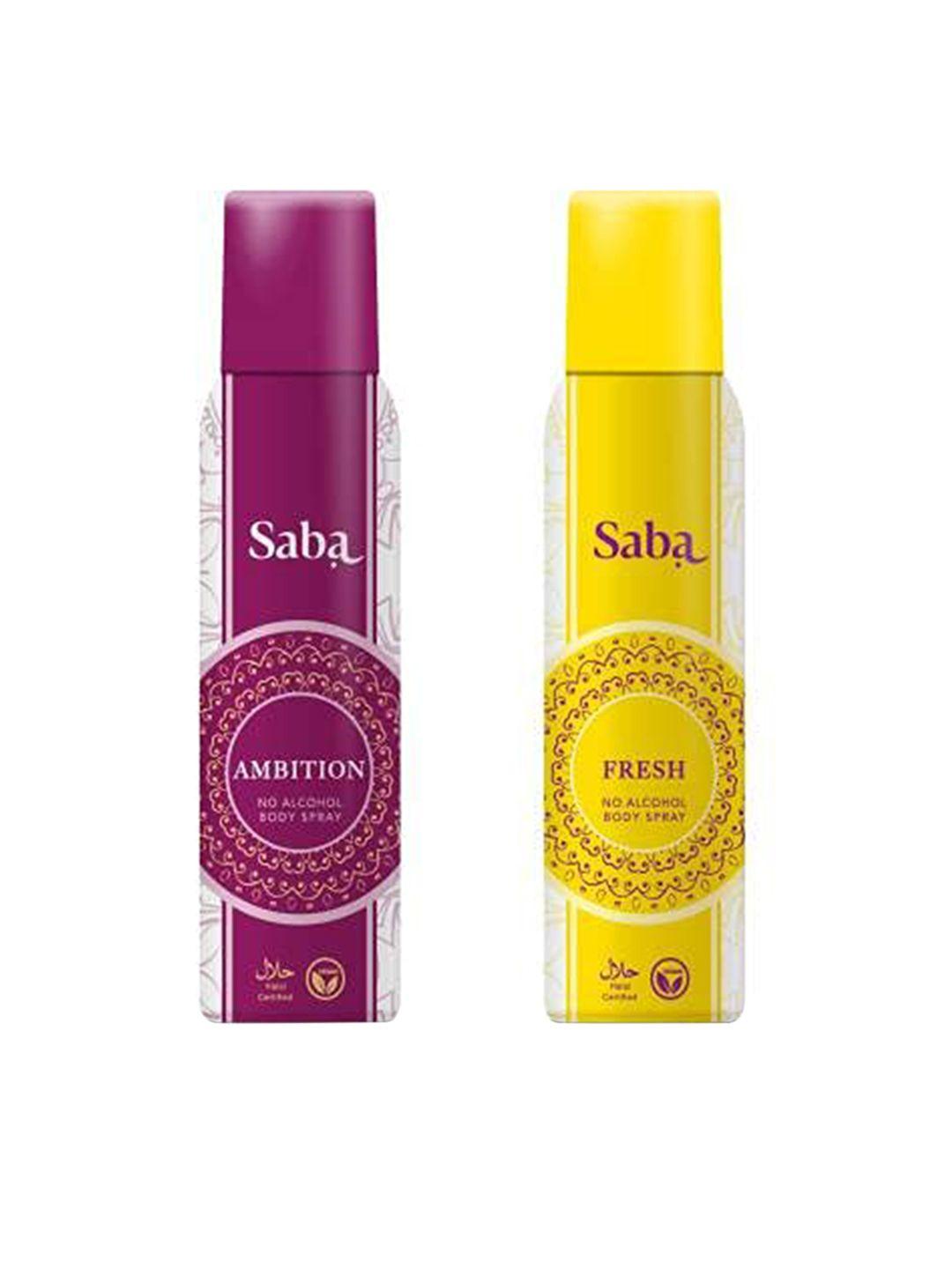 saba women set of ambition + fresh no alcohol body spray - 150 ml each