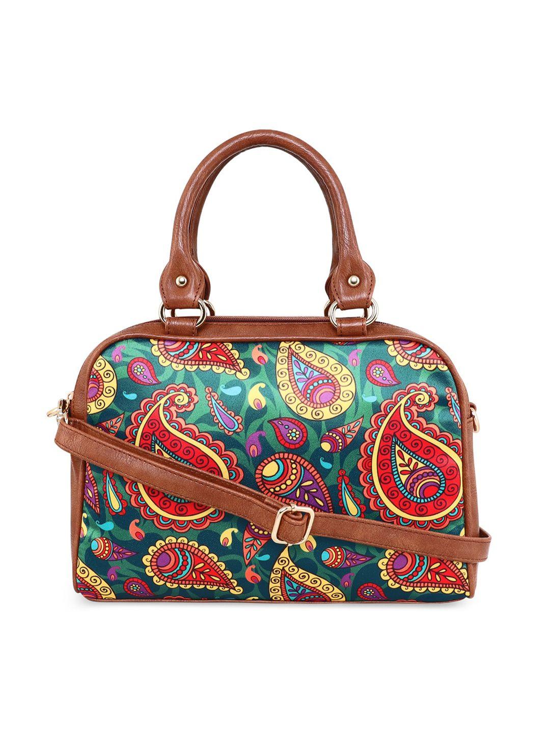 sabhyata multicoloured ethnic motifs printed shopper handheld bag with applique