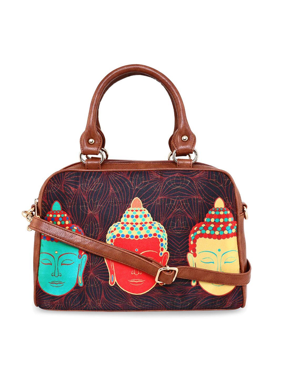 sabhyata brown ethnic motifs printed structured handheld bag