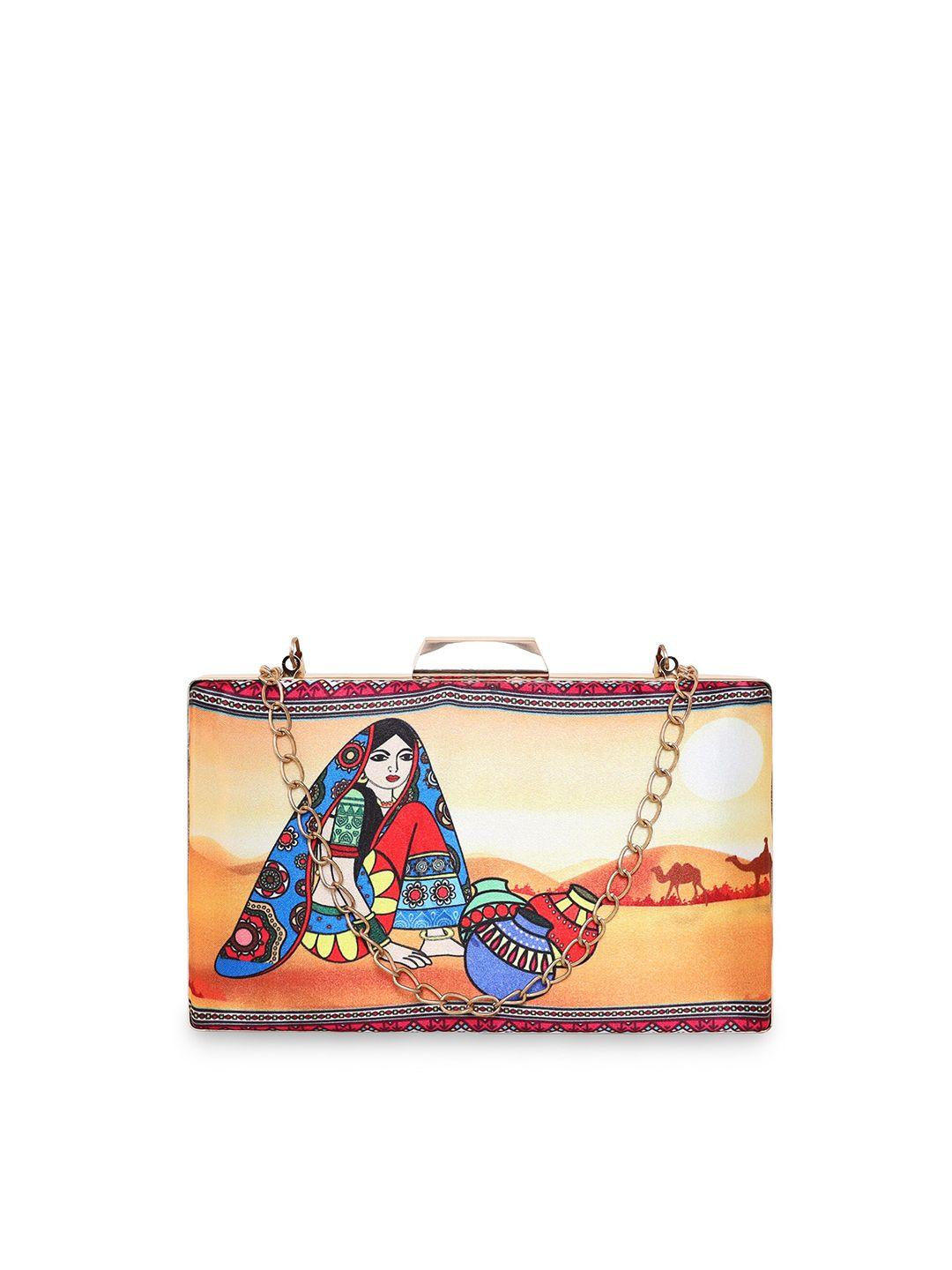 sabhyata printed box clutch with shoulder strap