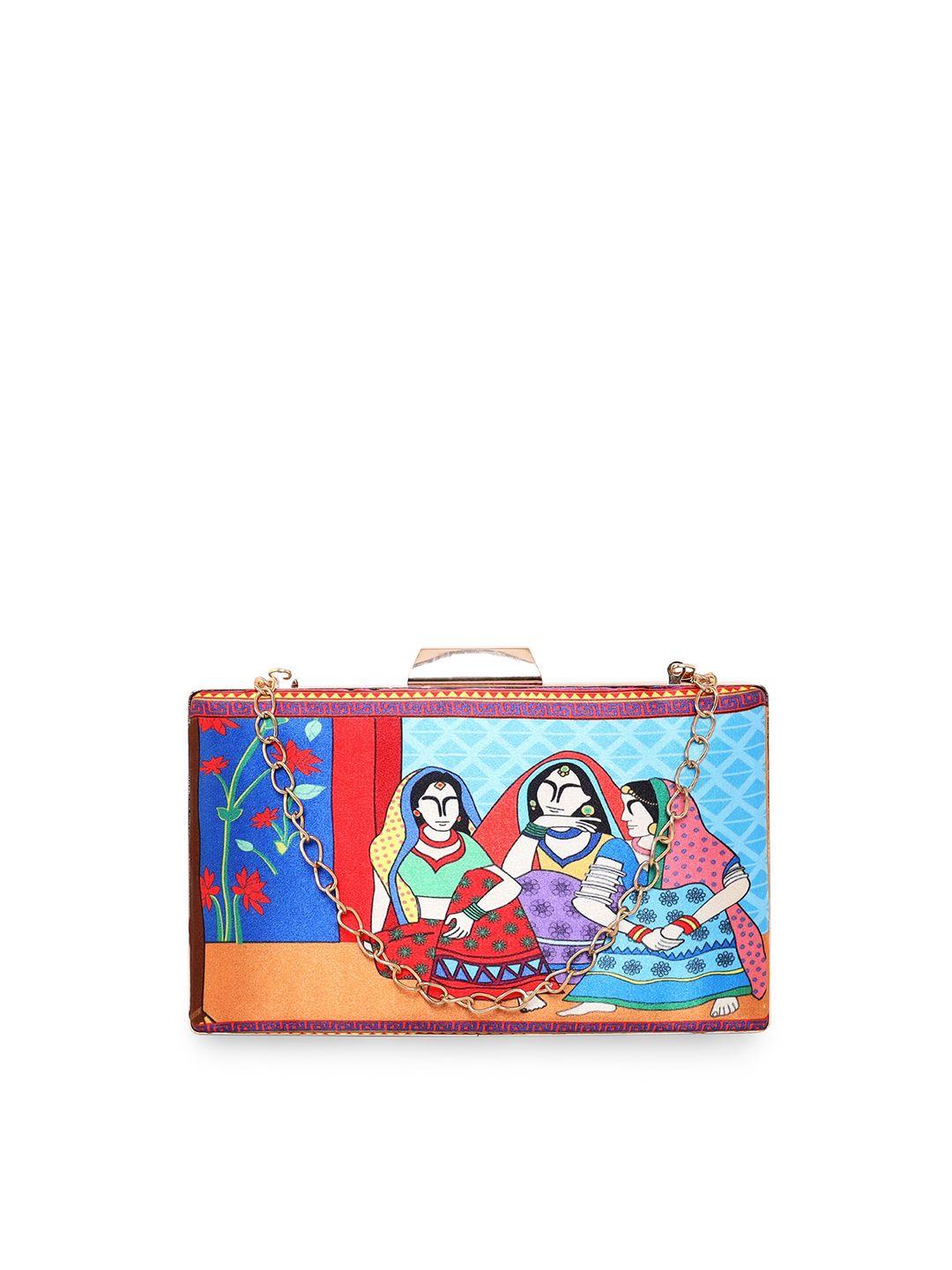 sabhyata printed box clutch with shoulder strap