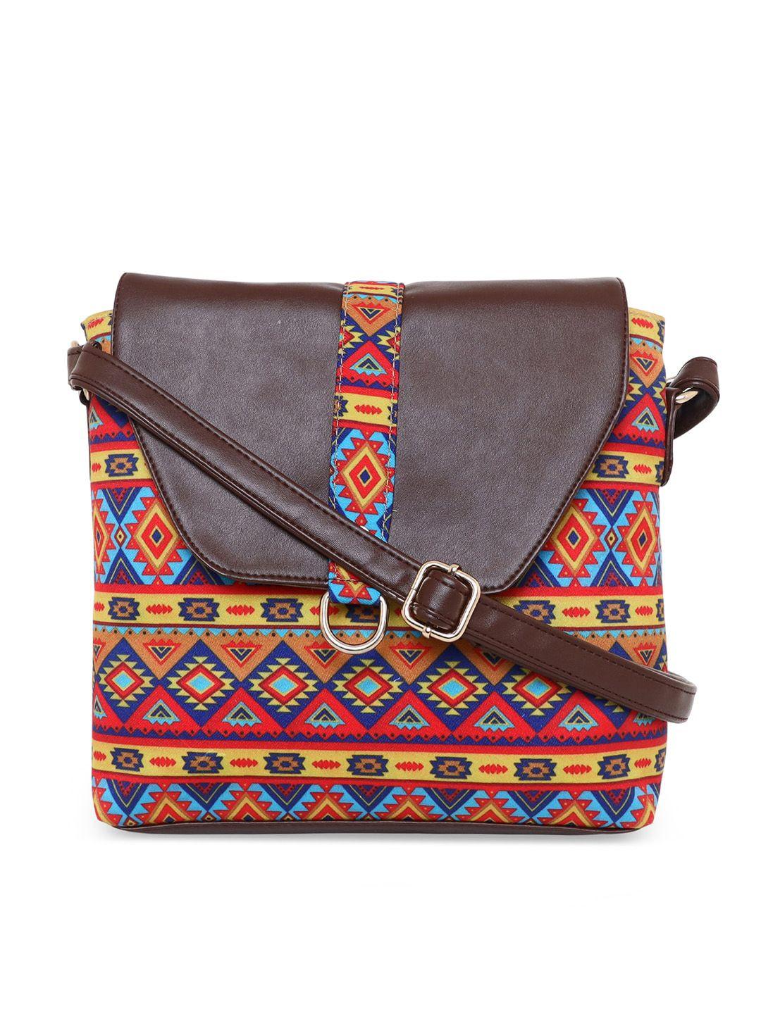 sabhyata red geometric printed structured sling bag