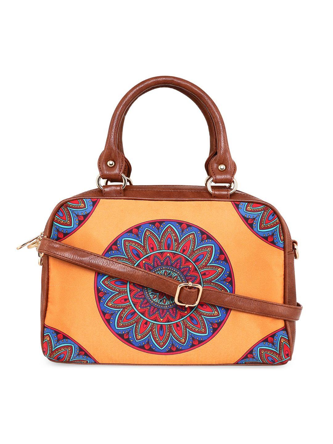 sabhyata women brown & blue ethnic motifs structured handheld bag