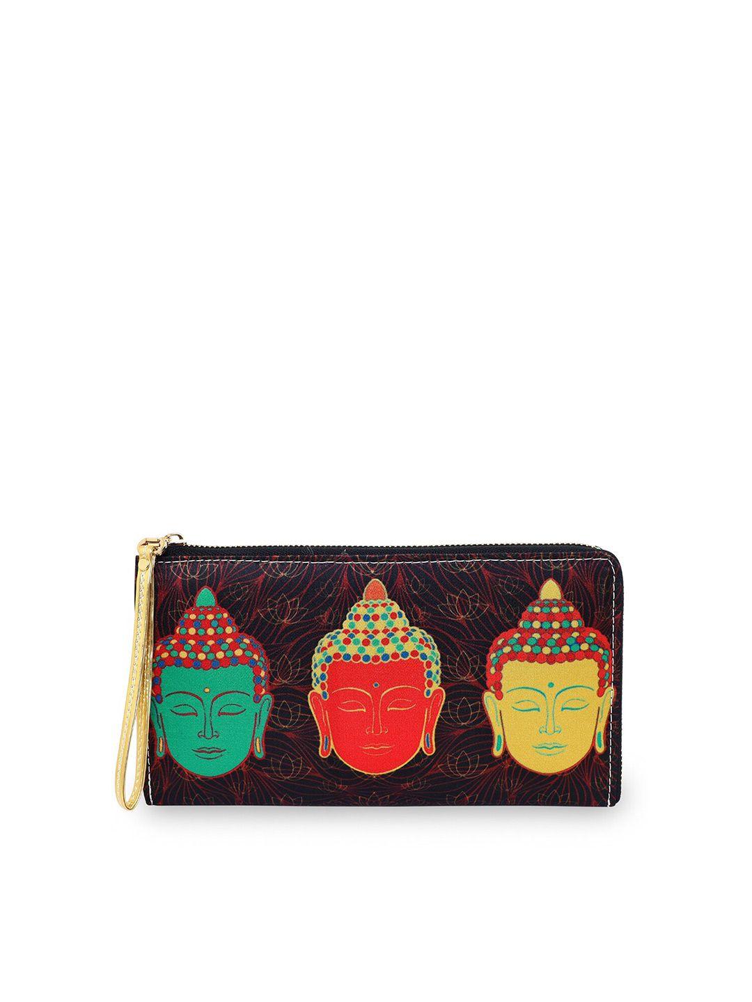 sabhyata women multicoloured ethnic motifs printed zip around wallet