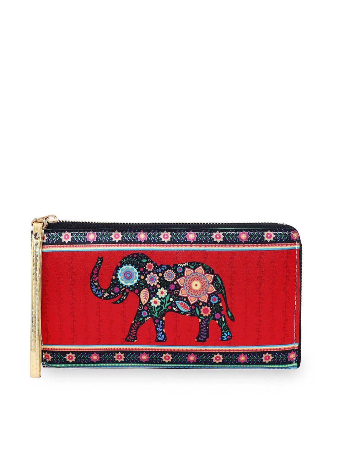 sabhyata women red & black abstract printed zip around wallet