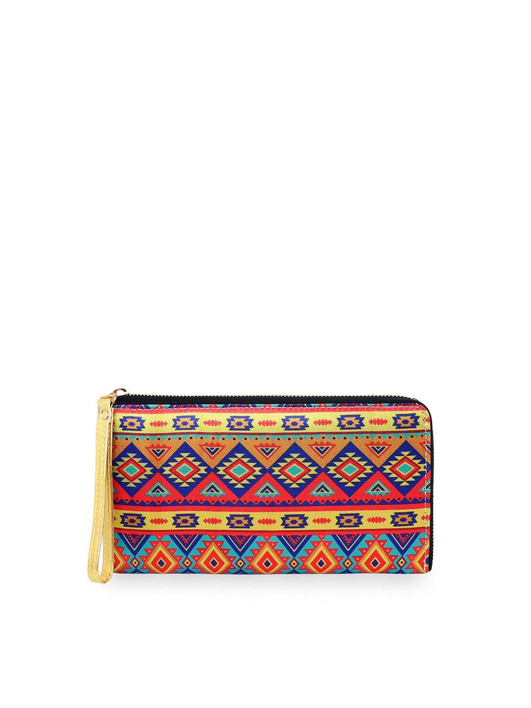 sabhyata yellow & blue printed purse clutch