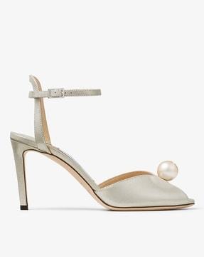 sacora 85 shimmer suede sandals with pearl embellishment