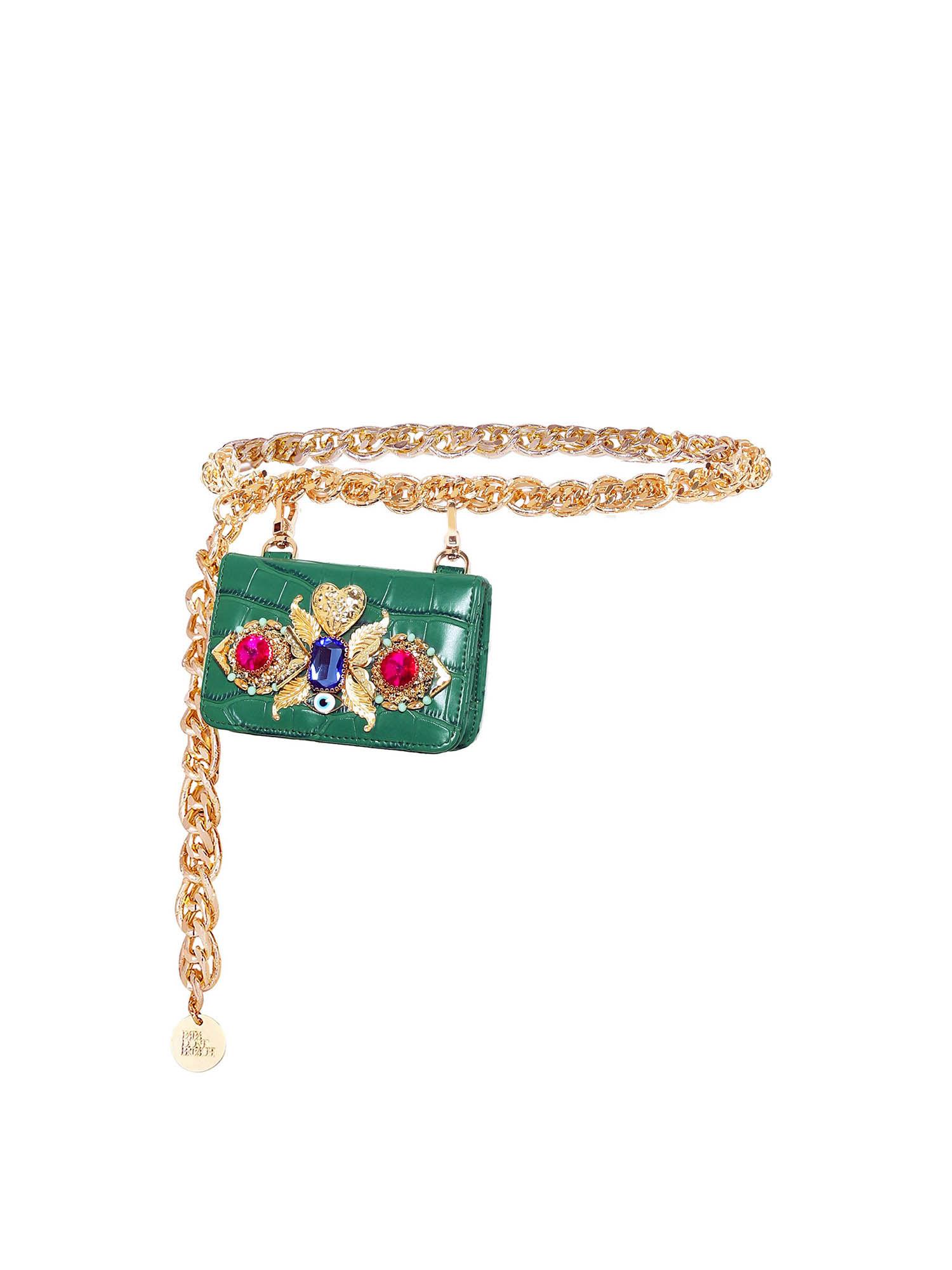 sacramento green embellished chain-link belt bag