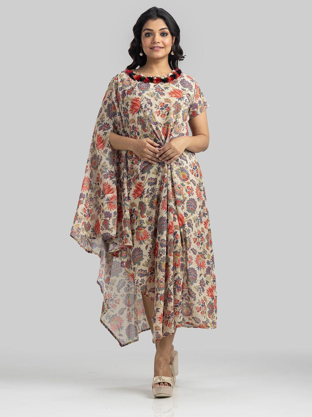 sacred suta floral print georgette a-line maxi dress
