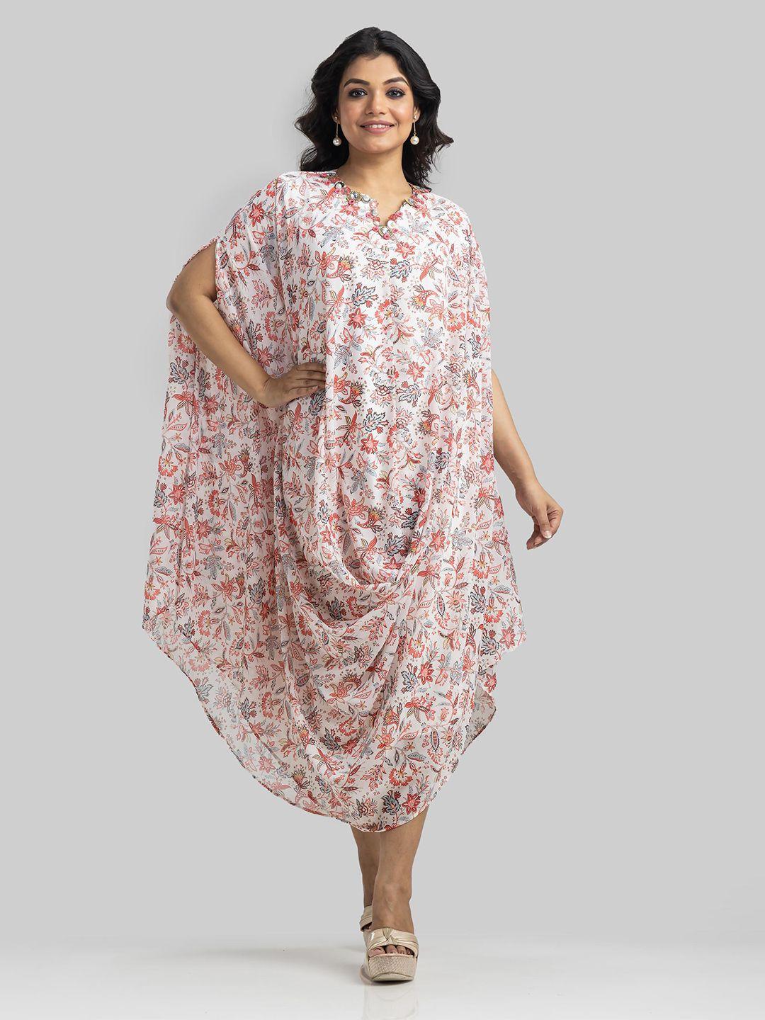 sacred suta floral print georgette a-line midi dress