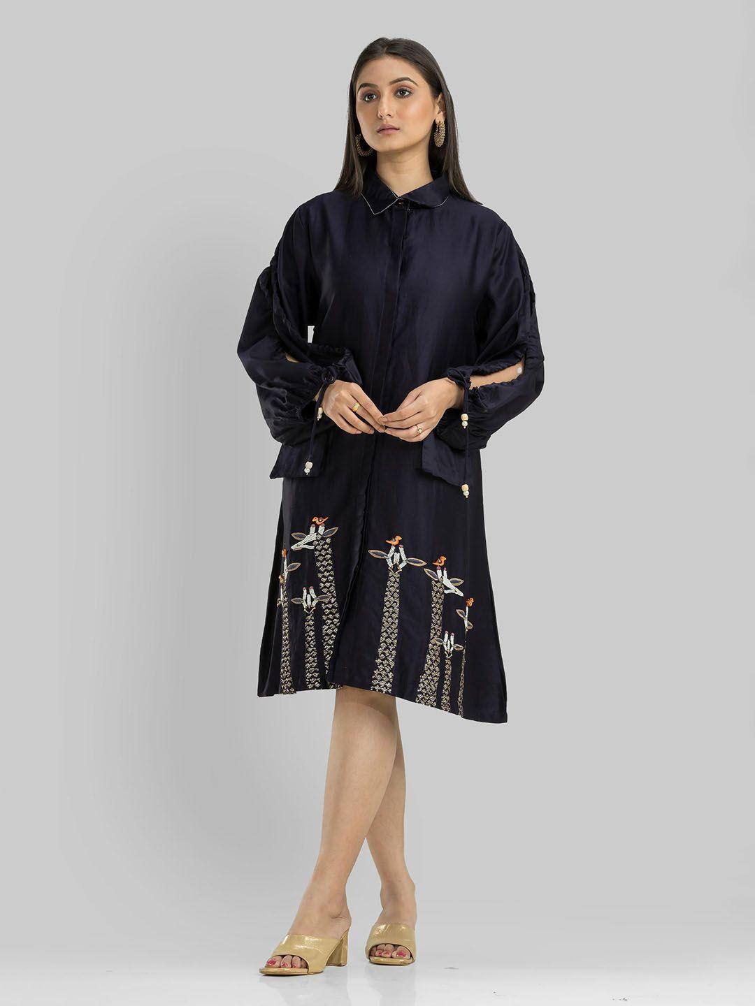 sacred suta floral print satin shirt dress
