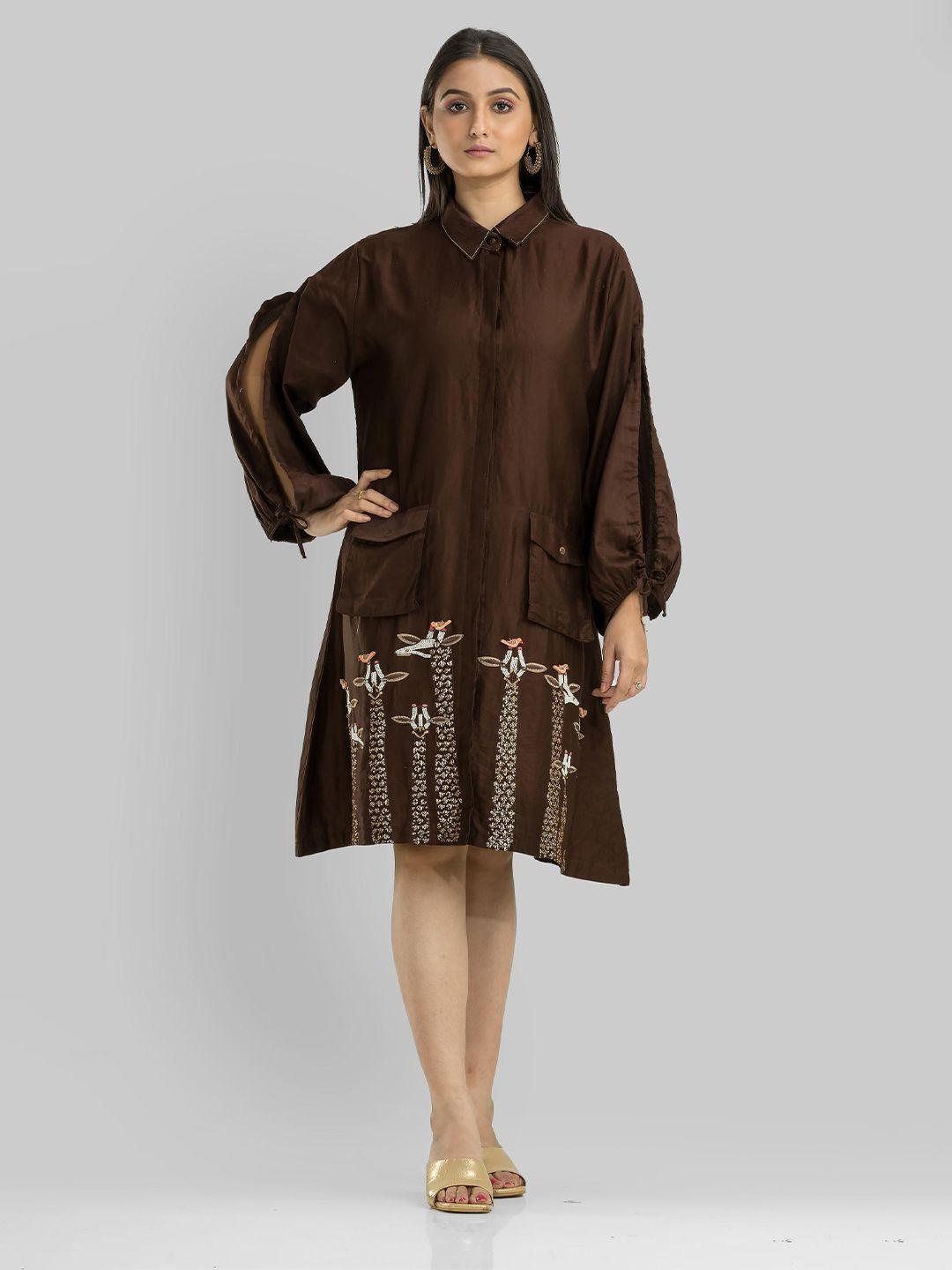 sacred suta puff sleeve satin a-line dress