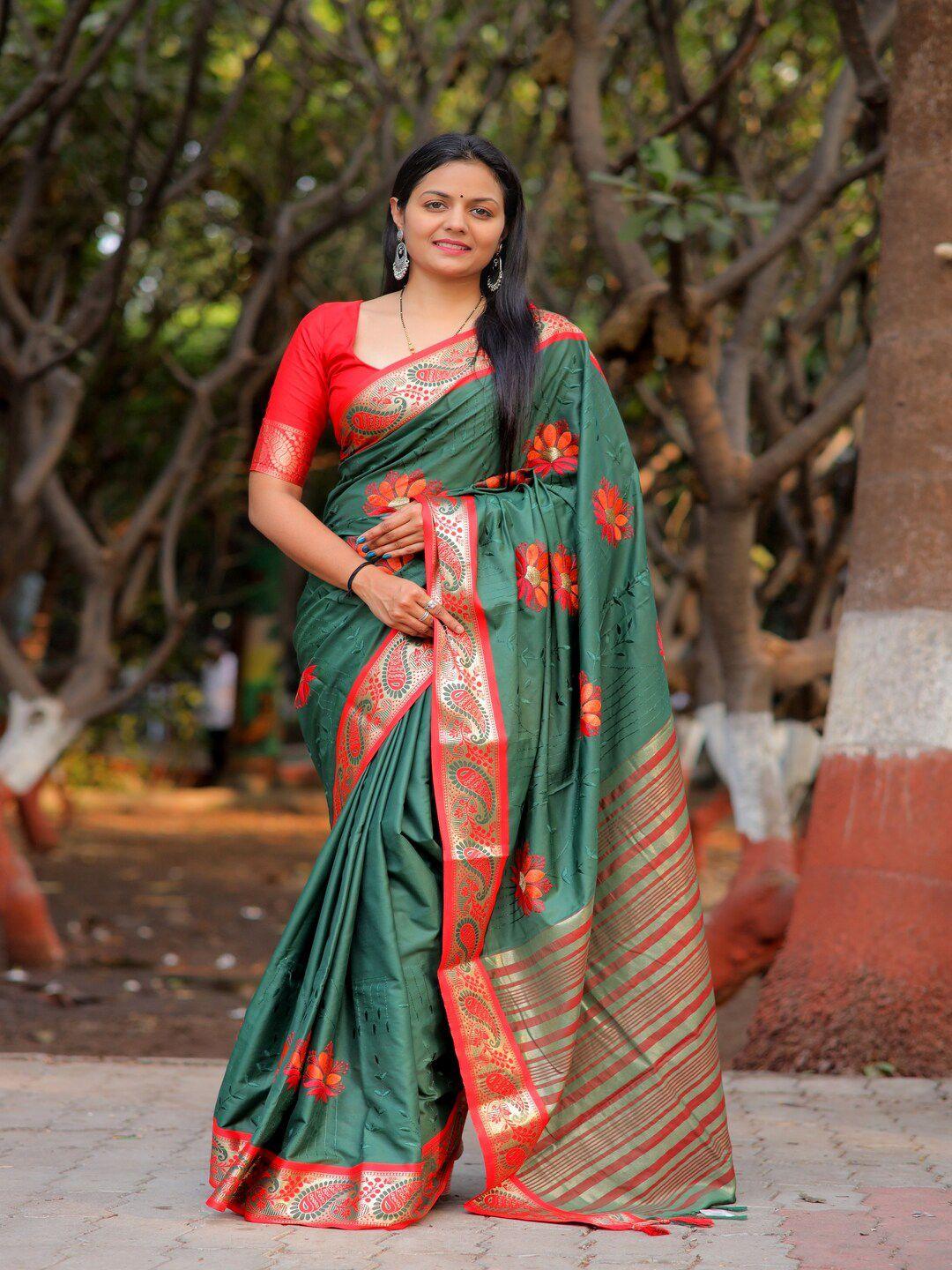 sadika floral embroidered silk cotton banarasi saree