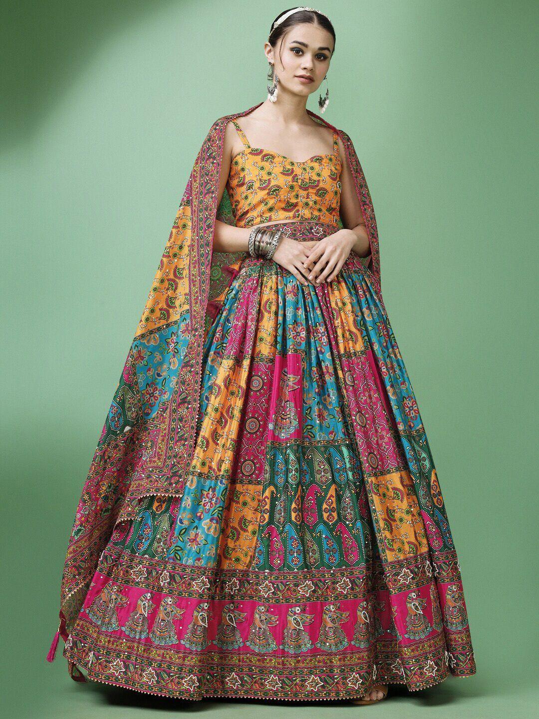 sadika printed semi-stitched lehenga & unstitched blouse with dupatta