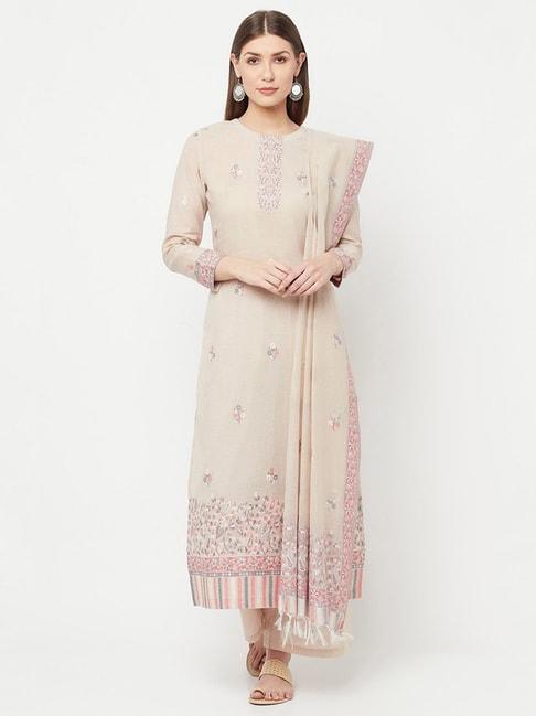 safaa beige woven pattern unstitched dress material