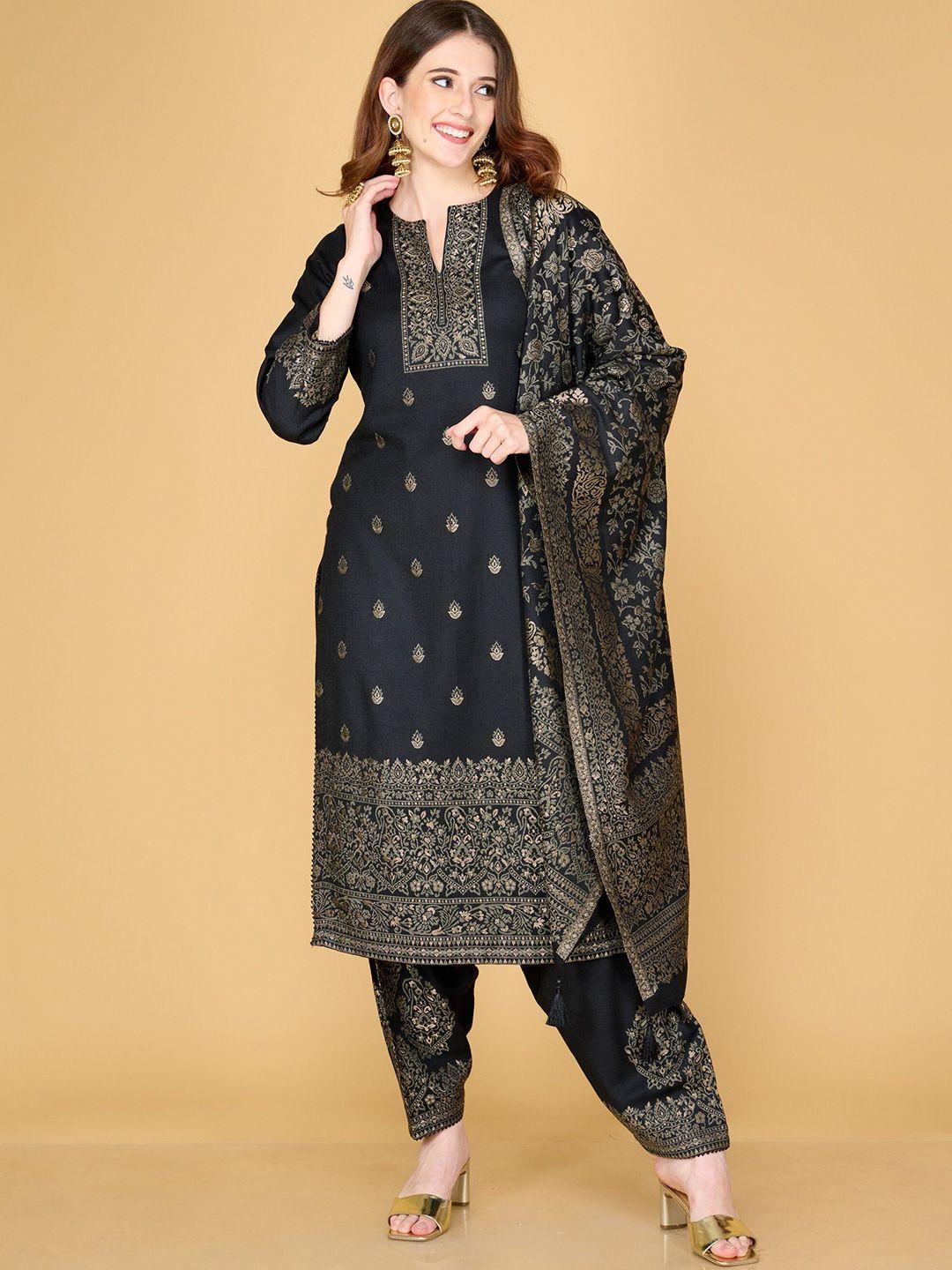 safaa black & brown viscose rayon unstitched dress material