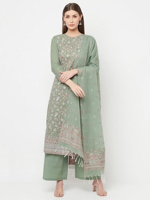 safaa green woven pattern unstitched dress material