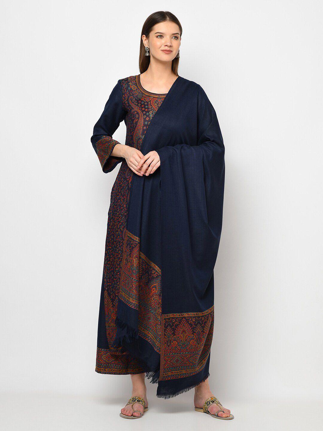 safaa navy blue & red acro wool woven design unstitched dress material