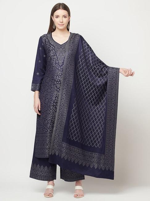 safaa navy woven pattern unstitched dress material