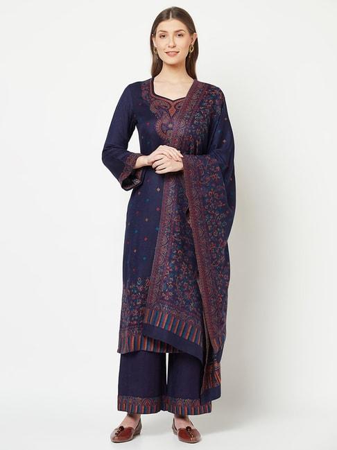 safaa navy woven pattern unstitched dress material