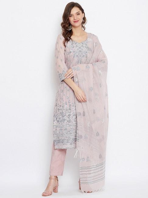 safaa peach woven pattern unstitched dress material