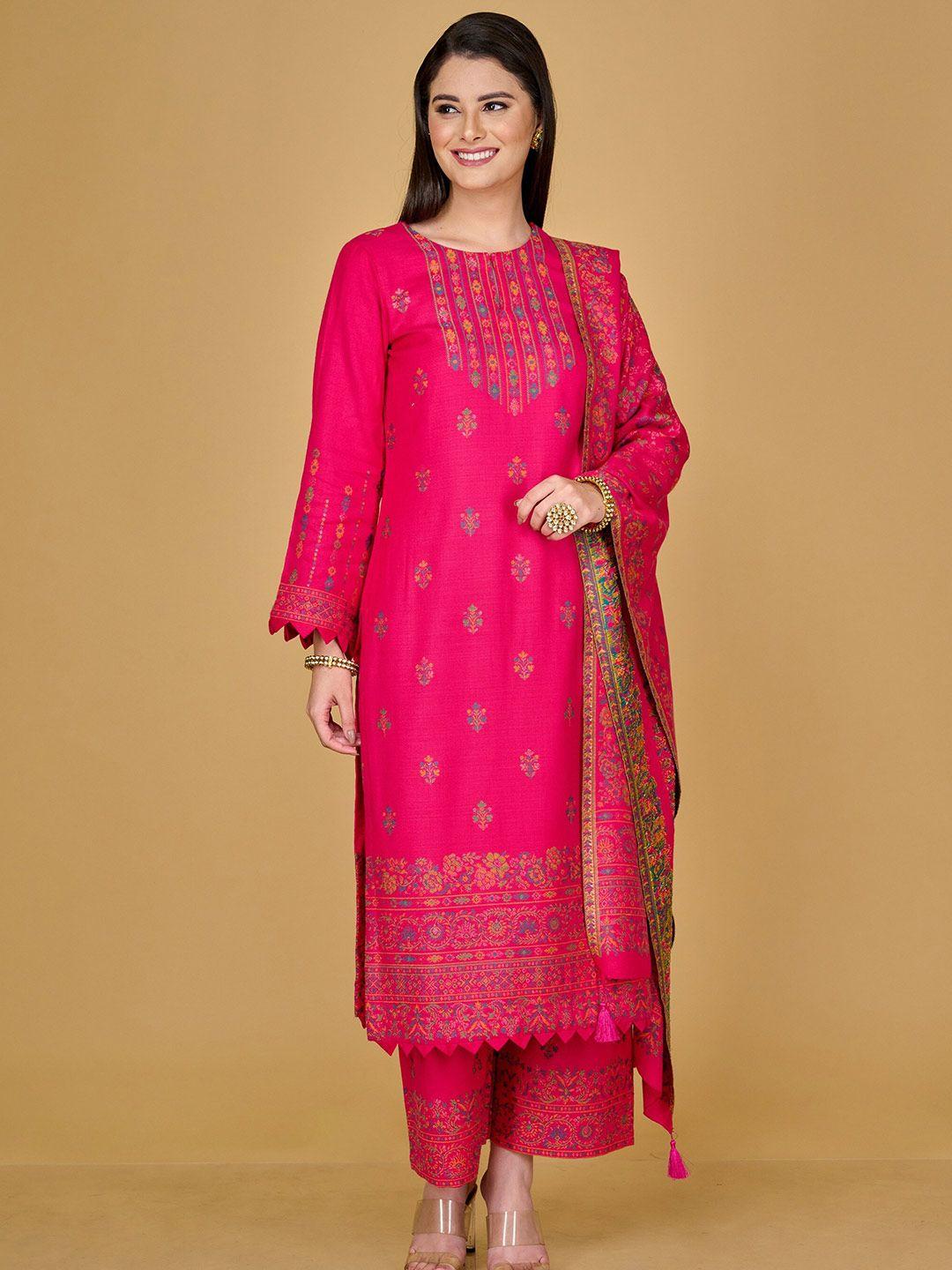 safaa pink & blue viscose rayon unstitched dress material