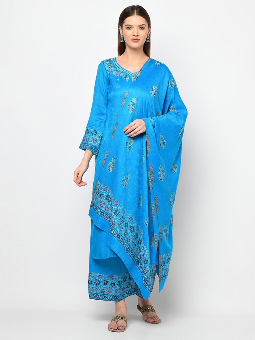 safaa women blue floral woven designed unstitched dress material