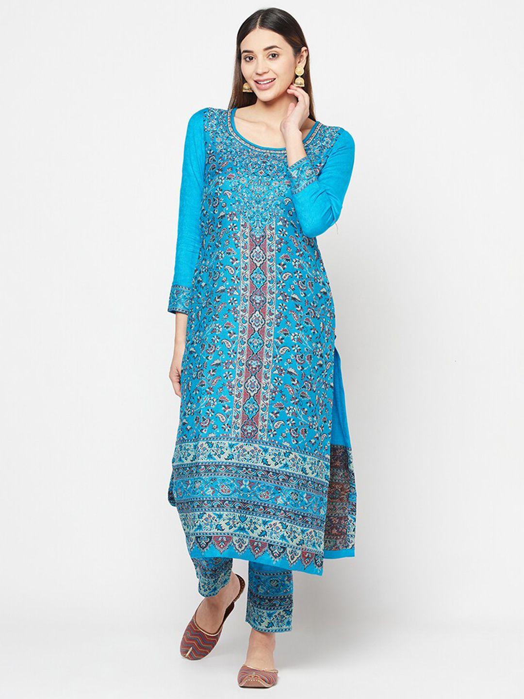 safaa women blue woolen unstitched dress material