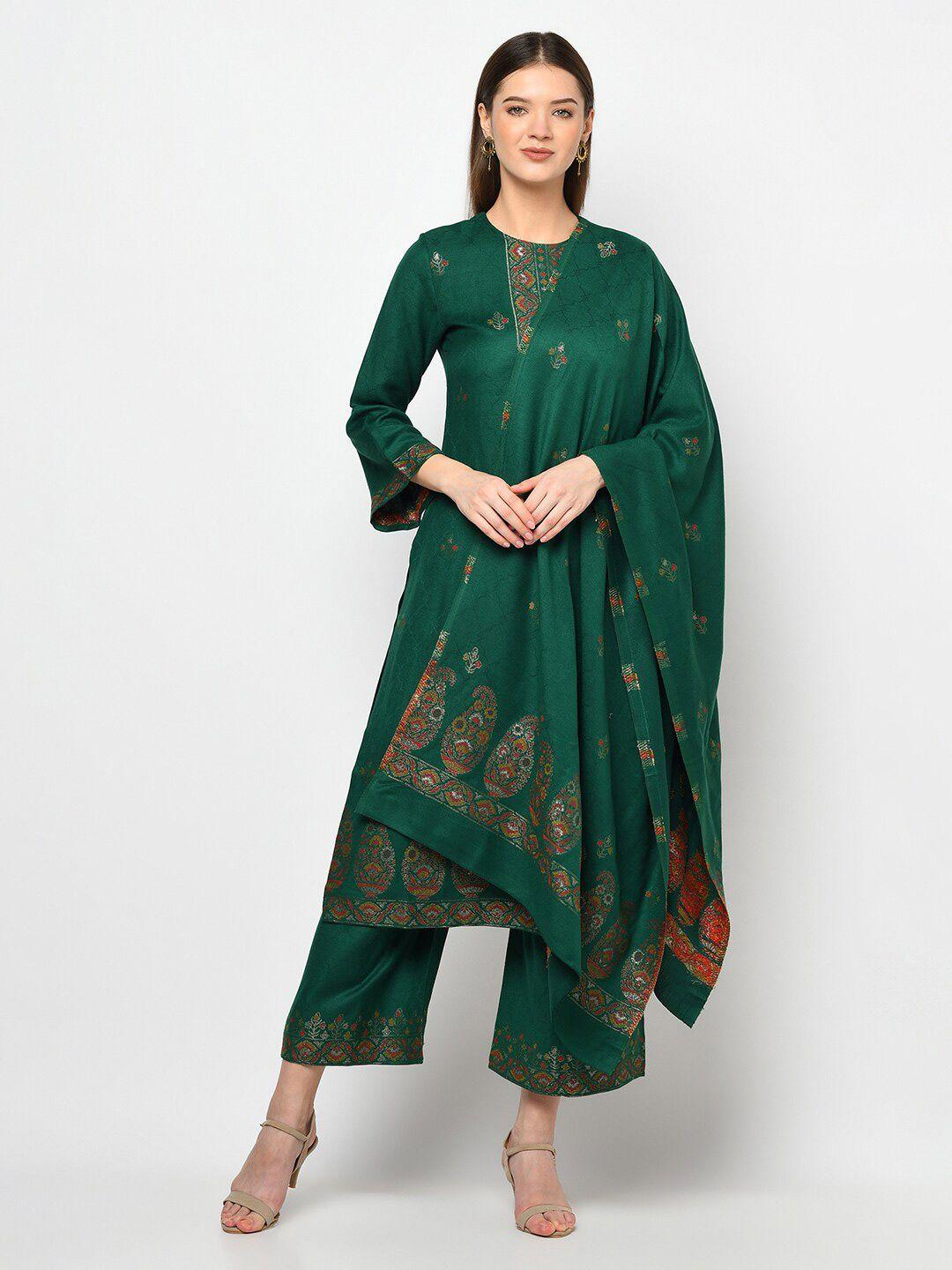 safaa women green ethnic motifs woven designed unstitched dress material