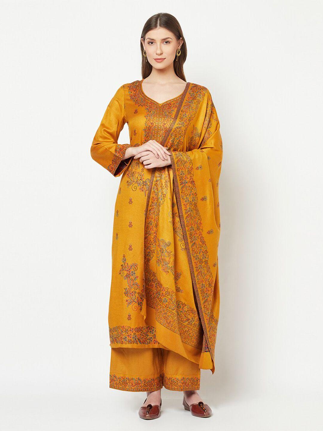 safaa women mustard woven design wool unstitched dress material