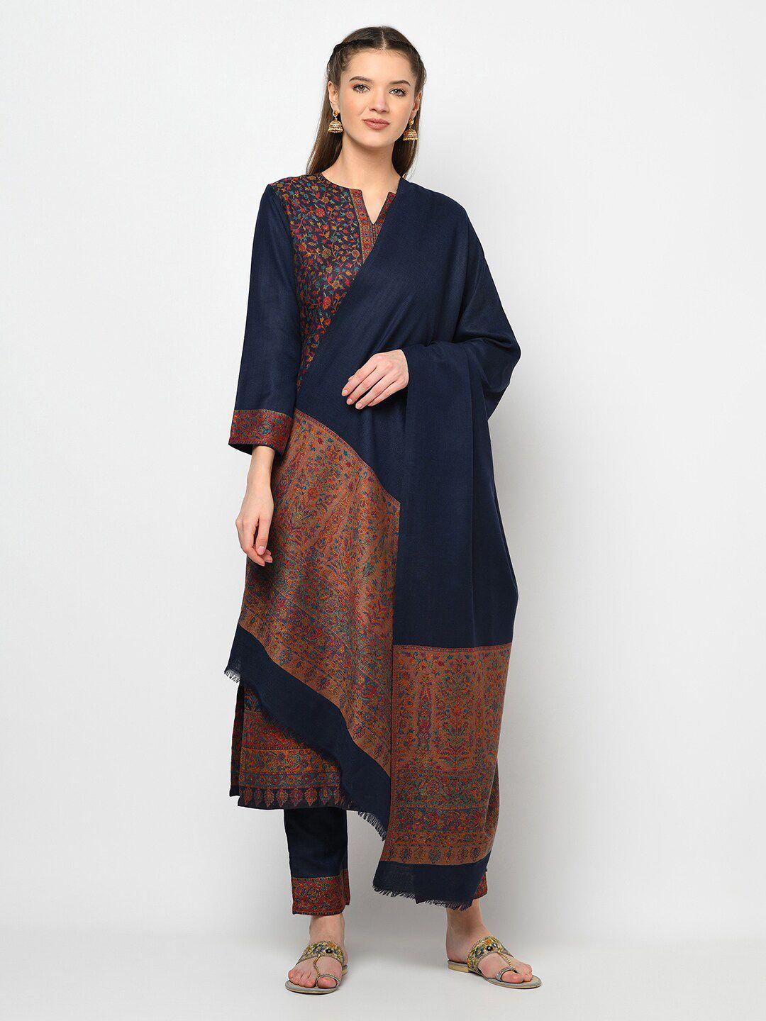 safaa women navy blue motifs woven designed unstitched dress material