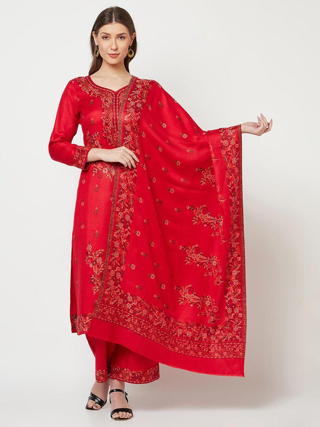 safaa women red woven design unstitched dress material