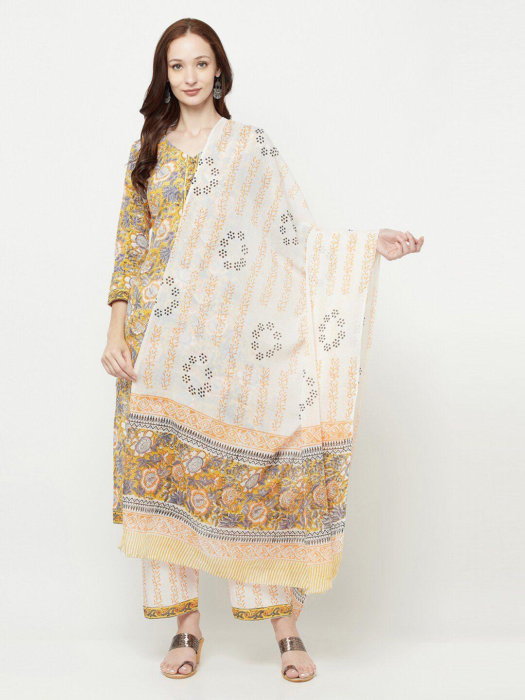 safaa beige & white printed unstitched dress material