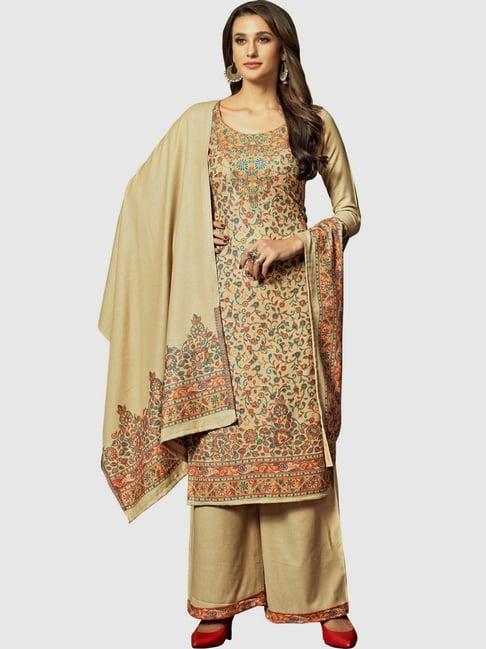 safaa beige woven pattern unstitched dress material