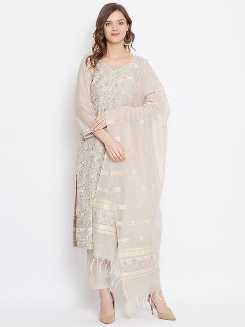 safaa beige woven pattern unstitched dress material