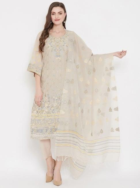 safaa beige woven pattern unstitched dress material