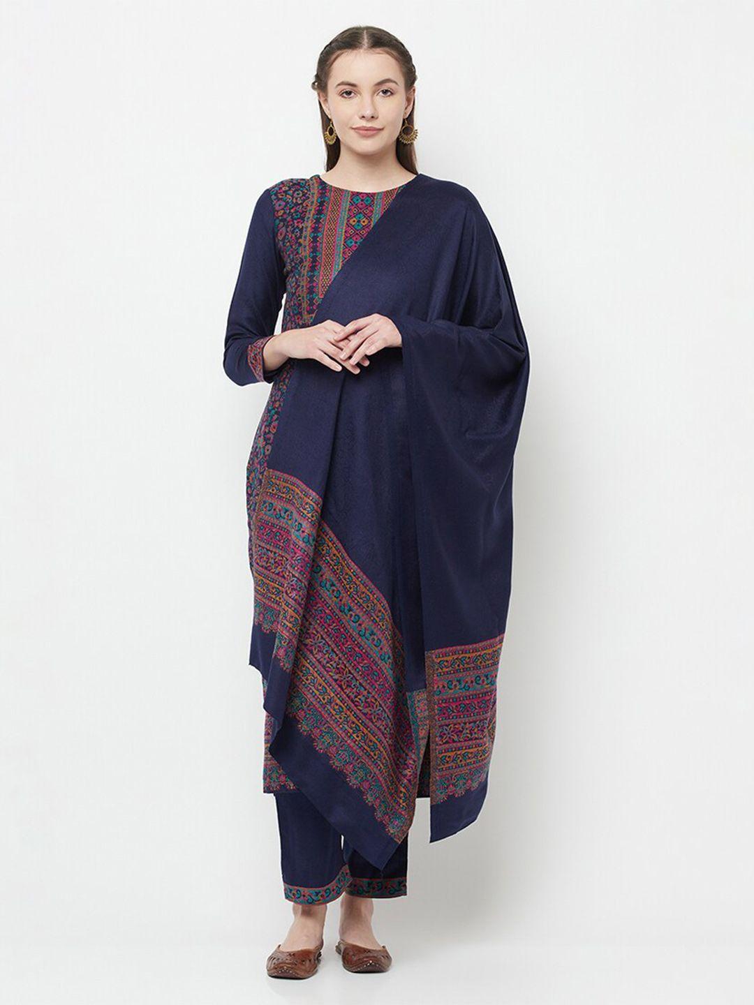 safaa blue & pink acrylic wool unstitched dress material