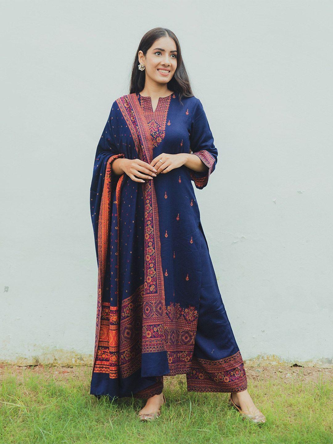 safaa blue & pink viscose rayon unstitched dress material