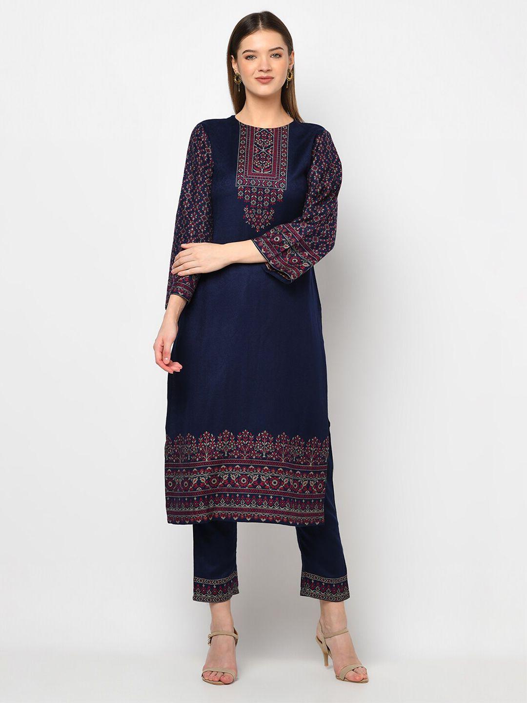 safaa blue & red viscose rayon unstitched dress material