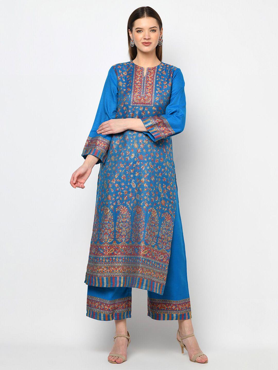 safaa blue & red woven design viscose rayon unstitched dress material