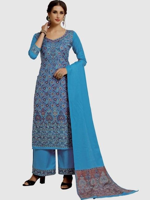 safaa blue woven pattern unstitched dress material