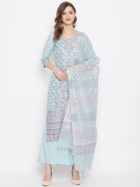 safaa blue woven pattern unstitched dress material