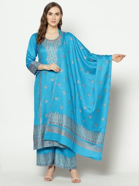 safaa blue woven pattern unstitched dress material