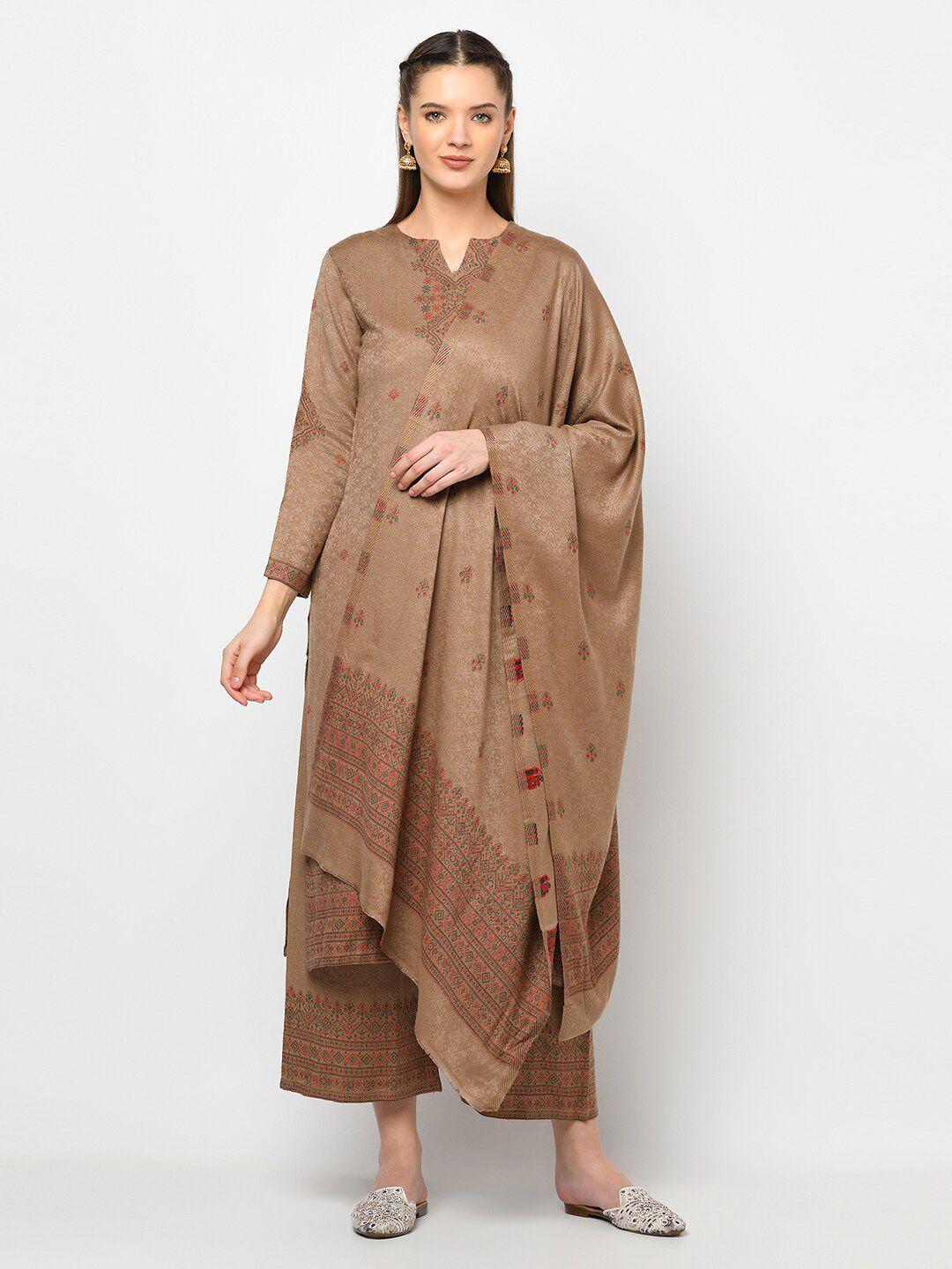 safaa brown & red acro wool woven design unstitched dress material