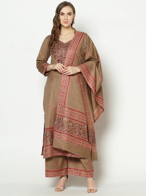 safaa brown woven pattern unstitched dress material