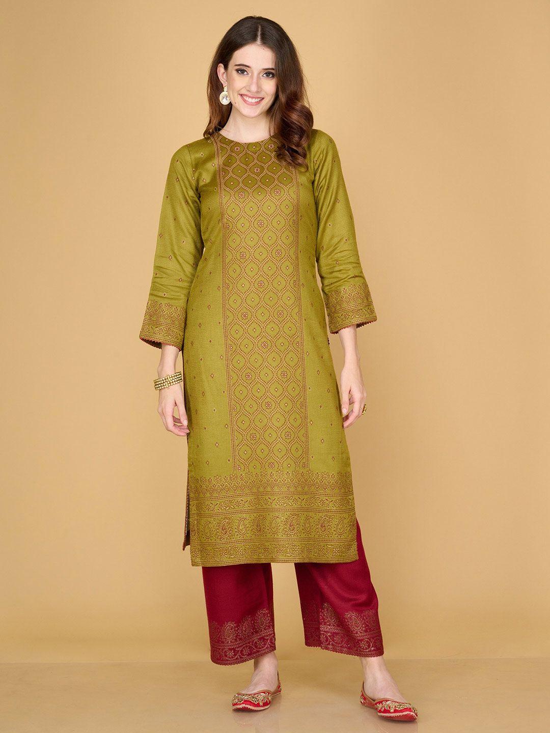 safaa green & maroon viscose rayon unstitched dress material