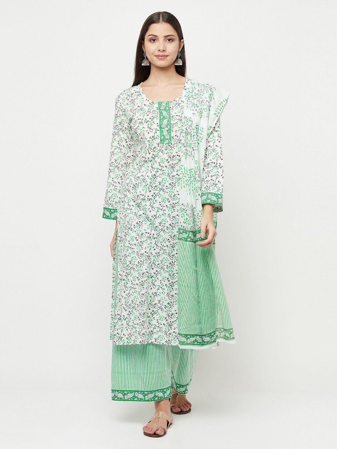 safaa green & white printed unstitched dress material