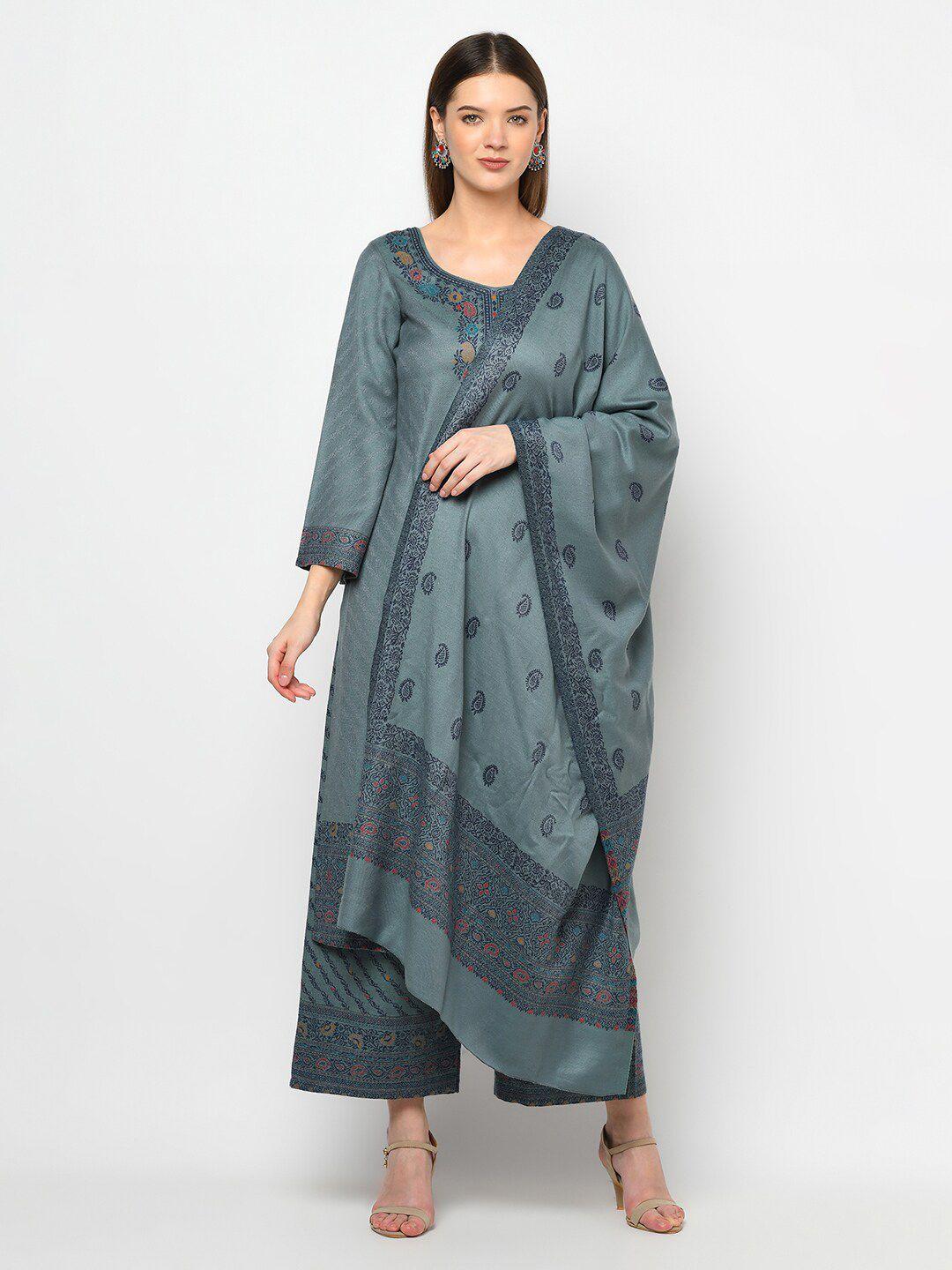 safaa grey & blue viscose rayon unstitched dress material