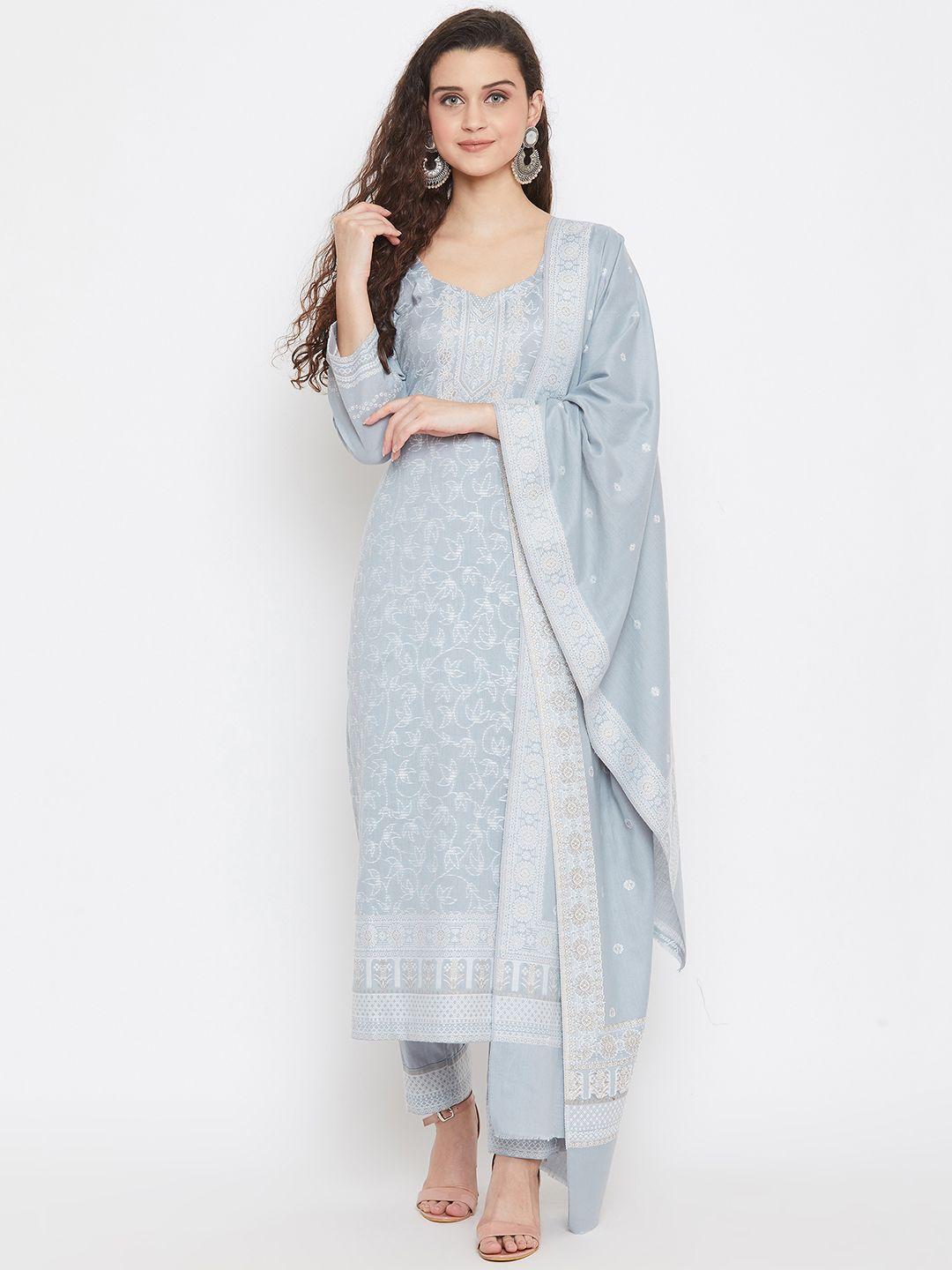 safaa grey & white woven design pure cotton unstitched dress material