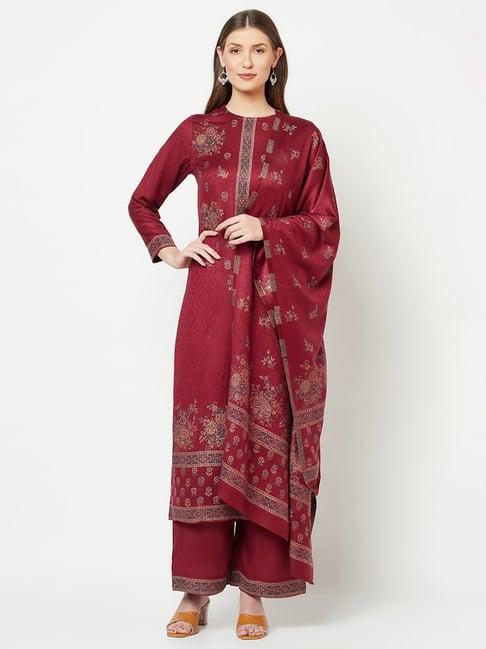 safaa maroon woven pattern unstitched dress material